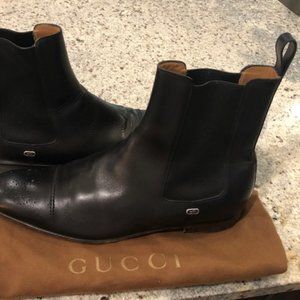 Gucci Black Leather Brogue Boots
